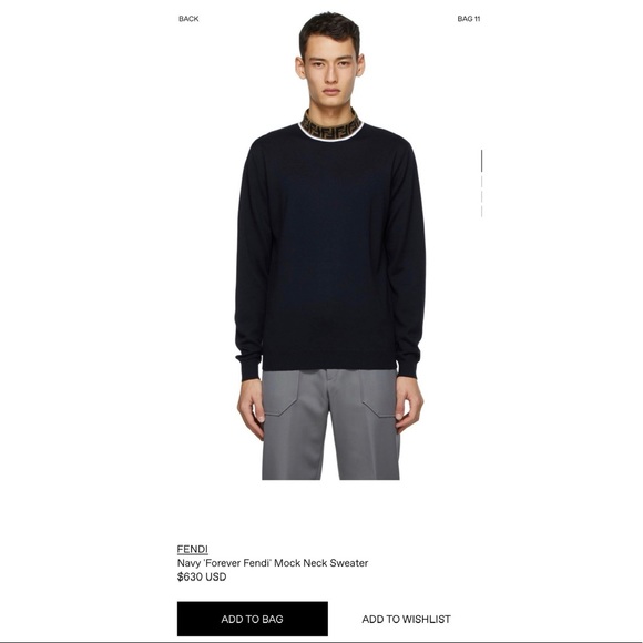 Men’s “Forever Fendi” Mock Neck Sweater Sz. 46 (S) - Picture 7 of 7